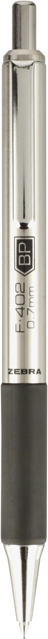 Zebra Pen, STEEL F-402 Retractable Ballpoint Pens, 0.7mm Fine Point, Black Ink, Stainless Steel Barrel and Clip, Easy-Glide Ink, Comfort Grip, Refillable Pens for Office, School, 2-Pack (29212)