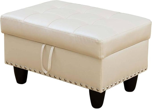 Simple Deluxe Ottoman with Storage Bench Chair, 28.5" L x 19.5" W x 17.5" H Synthetic Leather Foot Rest Stools,Ottoman Storage Chest Box with Padded Seat for Bedroom, Living Room, Entryway,White