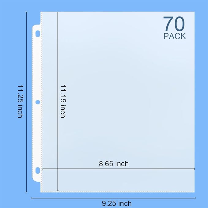 70Pack Sheet Protectors, Clear Heavy Duty Plastic Page Protectors for 3 Ring Binder, Top Loading Sheet Protectors 8.5 x 11” for Photo, Paper, Document Protector