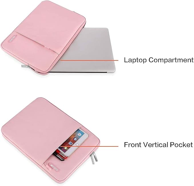 MOSISO Laptop Case 13 inch, 13 inch Laptop Sleeve Compatible with MacBook Air M4 M3 M2 M1 2025-2018 / Pro M2 M1 2025-2016, Polyester Vertical Computer Sleeve Bag with Pocket, Pink