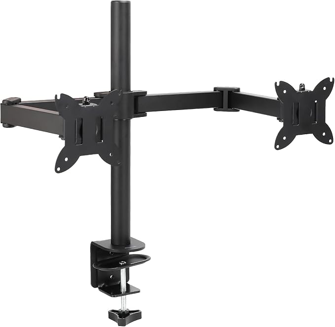 Amazon Basics Adjustable Dual Monitor Desk Mount, Holds up to 32" Monitors, Black