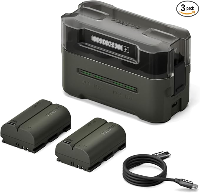 Tilta LP-E6P Charging Station Battery Kit, 4-Slot 45W PD USB-C Fast Charger | Compatible with Canon LP-E6 LP-E6P Cameras | Compact Portable Travel Charger, 2 Batteries - Green