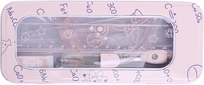 7Pcs Compass/Math Set for Students with Shatterproof Storage Box, Geometry Set for School, Includes Ruler, Protractor and Compass Set, Pencil Sharpener and Eraser for Drafting Tools