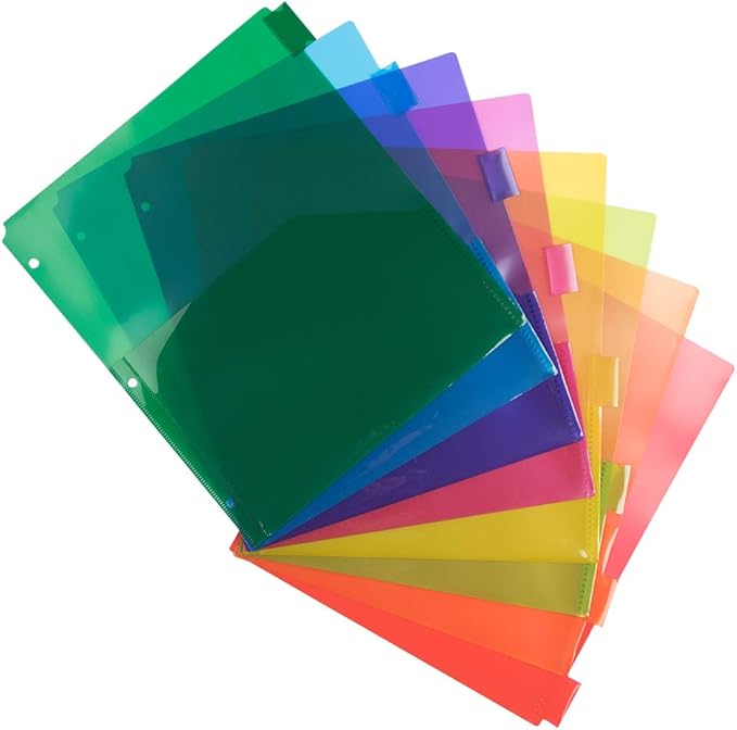 JAM PAPER Plastic Index 8-Tab Dividers w/Double Pockets - 9 3/4 x 11 1/2 - Assorted Multi-Color - 8 Tabbed Dividers/Pack