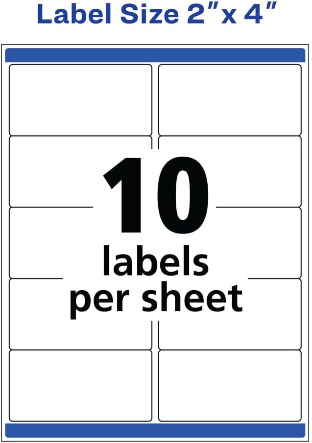 Avery Waterproof Printable Shipping Labels with Sure Feed, 2" x 4", White, 100 Blank Mailing Labels (15513)