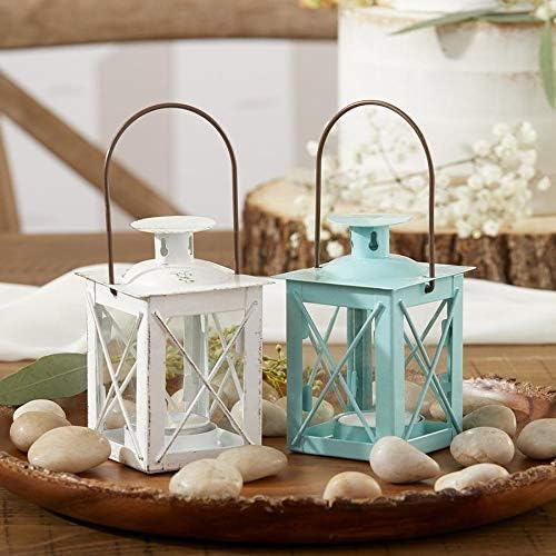 Kate Aspen Decorative Lanterns - Set of 24 - Luminous Distressed Metal Lantern Candle Holders for Wedding, Home Decor and Party - 4.5" H (6.5" H with Handle) – White