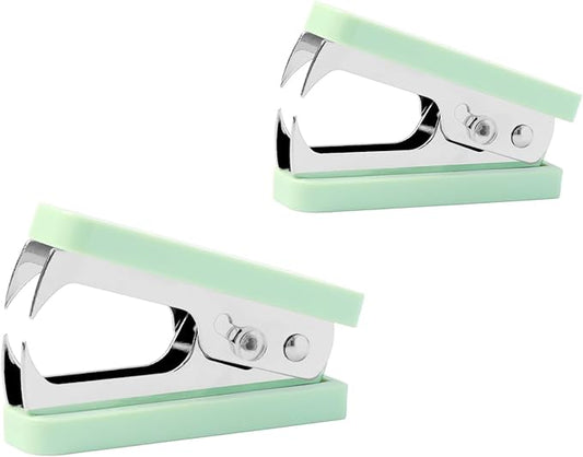 NatSumeBasics Mint Green Staple Remover 2pcs Cute Staples Puller Removal Tool with Lock Plastic Body Steel Jaws for Office School Desk Accessories (2 Green)