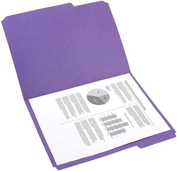 Staples Reinforced File Folders, Letter Size, 3‑Tab Design, Purple, Heavy‑Duty Construction, 100/Box