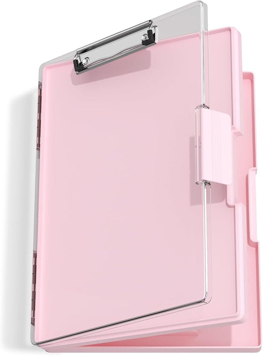 Hongri Clipboard with Storage, Pink 8.5 x 11 Folder Nursing Side Opening, Heavy Duty with Dual Compartment, Smooth Writing for Teachers, Classroom, Size 13.3 x 9.4 x 1.5 in, Office & School Supplies