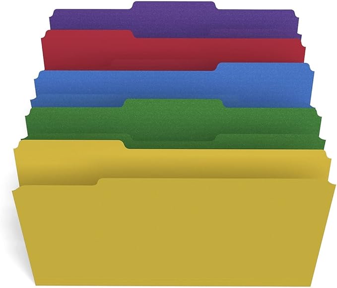 Staples File Folders, Legal Size, 1/3‑Cut Tabs, Assorted Colors, Heavy‑Duty Paper Stock, 200/Carton