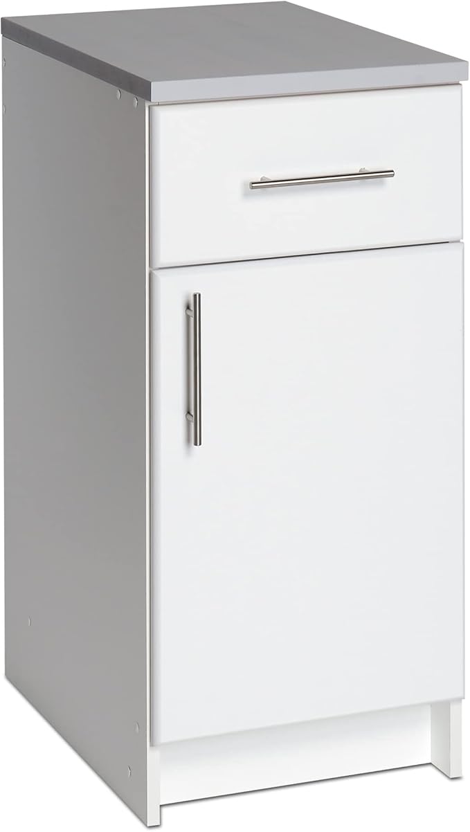 Prepac Elite 16” Wide White Storage Cabinet, Base Cabinet with 1 Drawer and 1 Adjustable Shelf Ideal for Garage, Cabinet, Kitchen, Home Office, 16”W x 36”H x 24”D