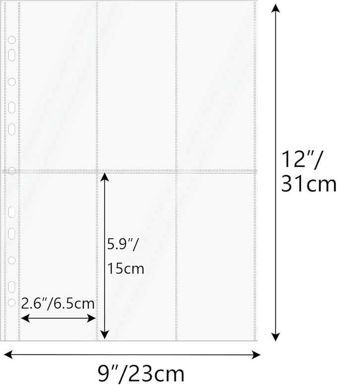 NatSumeBasics 20 A4 Binder 6 Pocket 2.5" X 6" Sheet Protectors Clear Binder Sleeves for A4 Binder Notebook Folder Cash Money Organizer (6 Pocket)