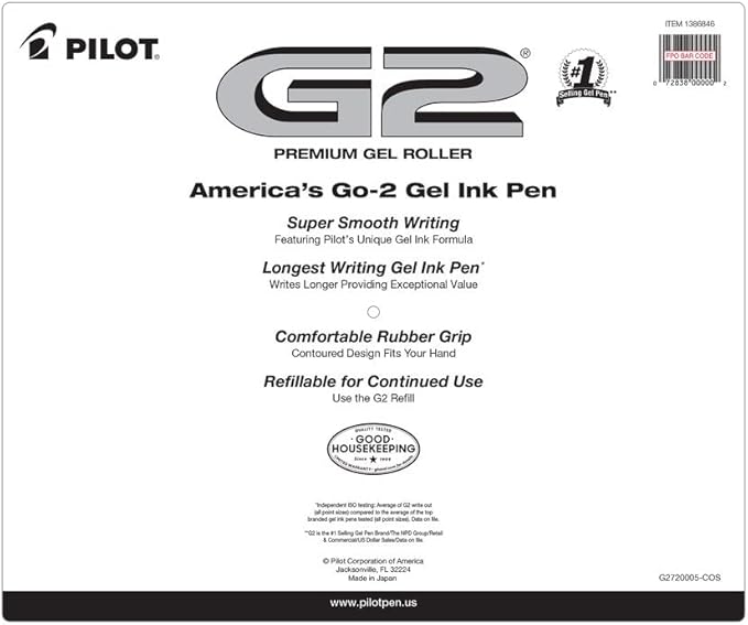 Pilot G2 Premium Gel Pens, Gel Roller Pens, Fine Point 0.7 mm Assorted Colors 20 Count