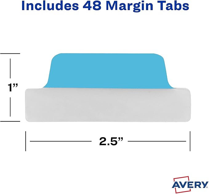 Avery 74866 Ultra Tabs Repositionable Tabs, 2.5 x 1, Assorted Primary, 48/PK