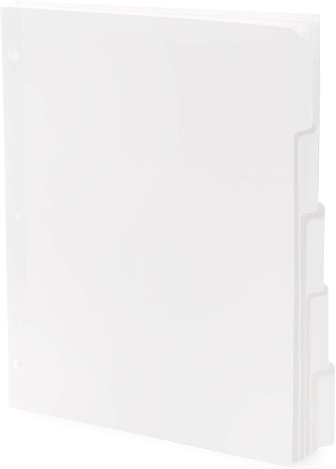 Blue Summit 3 Ring Binder Dividers with Tabs, Reinforced Edge, 1/5 Cut, Letter Size, 5 Tab Dividers for 3 Ring Binder Bulk, White, 20 Sets, 100 Pack