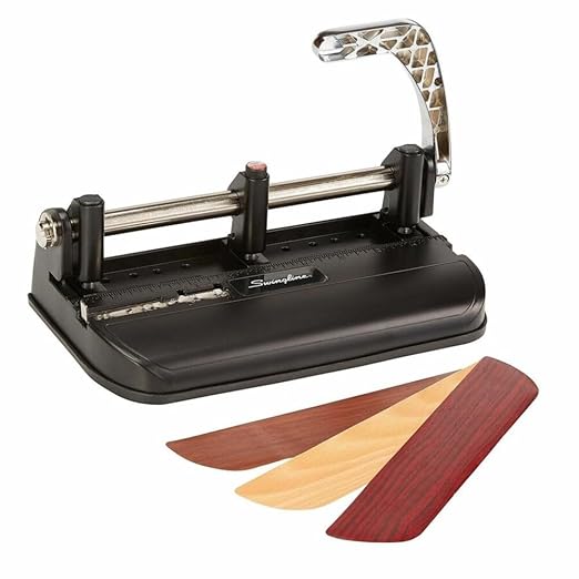 Swingline 2-7 Hole Punch, Adjustable, Heavy Duty Hole Puncher, 40 Sheet Punch Capacity, Chrome/Black/Woodgrain (74400), Metal