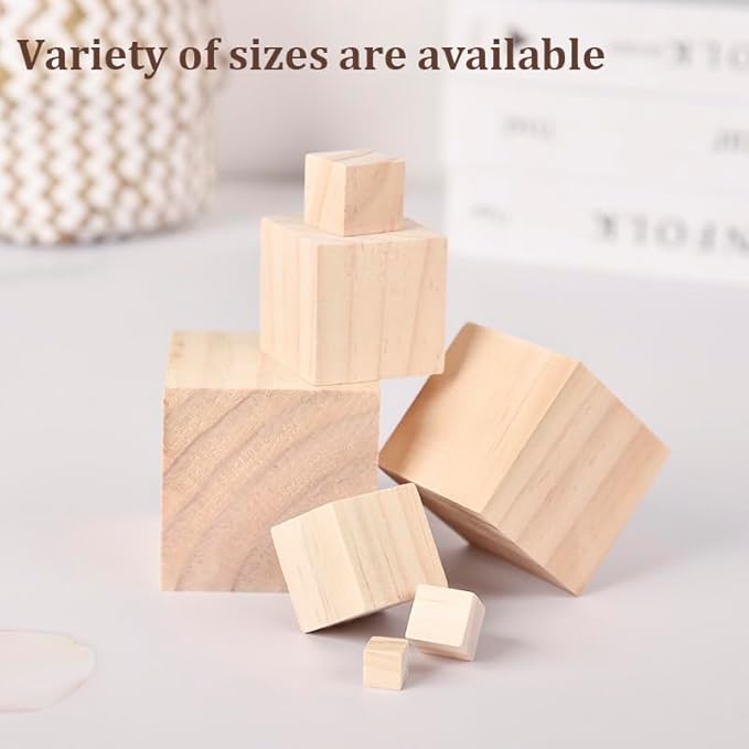 Wood Cubes Wooden Blocks for Crafts 1/2 inch, 200 PCS Small Blank Wood Blocks Wooden Cubes for Crafting, Baby Shower, Unfinished Plain Squares for Counting Blocks, Alphabets Letters, Stamps, Dice