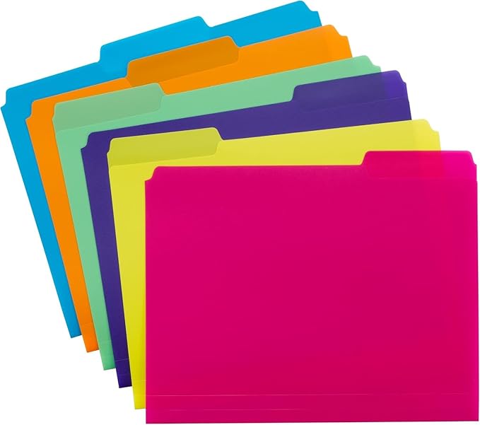 Smead Poly File Folder, 1/3-Cut Tab Letter Size, Bright Colors, 48 Count (10506)
