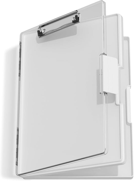 Hongri Clipboard with Storage, White 8.5 x 11 Folder Nursing Side Opening, Heavy Duty with Dual Compartment, Smooth Writing for Teachers, Classroom, Size 13.3 x 9.4 x 1.5 in, Office & School Supplies