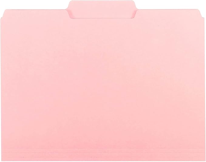Smead Interior File Folder, 1/3-Cut Tab, Letter Size, Pink, 100 per Box, Expandable File Folders for Filing Cabinet