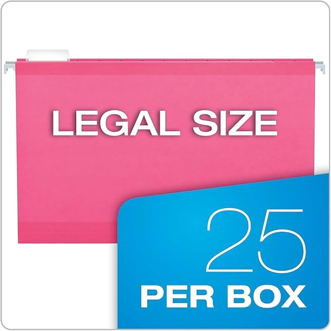 Pendaflex 04153 1/5 PIN Reinforced Hanging Folders, Legal Size, Pink, 1/5 Cut, 25/BX (4153 1/5 PIN)
