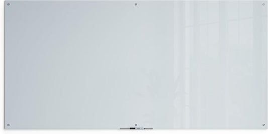 U Brands Glass Dry Erase Board, 48" x 96", 8'x4', White Frosted Surface With Silver Grommets, Frameless, Includes Marker