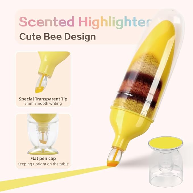 6 Pcs Scented Highlighters Pens,Cute Design Assorted Colors Highlighter Set,Transparent Widen Chisel Tip,Dry-Quickly,No Bleed,Ideal for Office