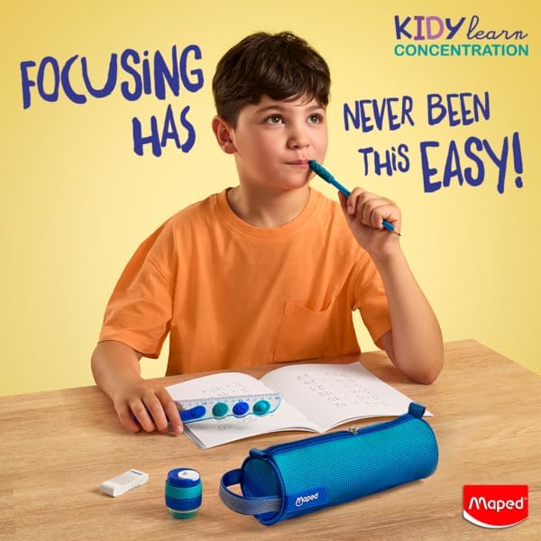 Maped -4-piece set Kidy Learn Concentration - Ruler - Pencil sharpeners - Eraser - Graphite relaxing tip - Sensory stimulation - improve concentration - recommended by teachers