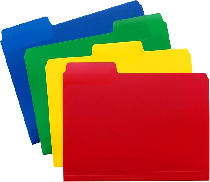 Smead File Folder, SuperTab Poly Plastic File Folders for Documents, 1/3-Cut Tabs, Letter Size, Assorted Primary Colors, Office Supplies, School Supplies, 48 Count, (10516)