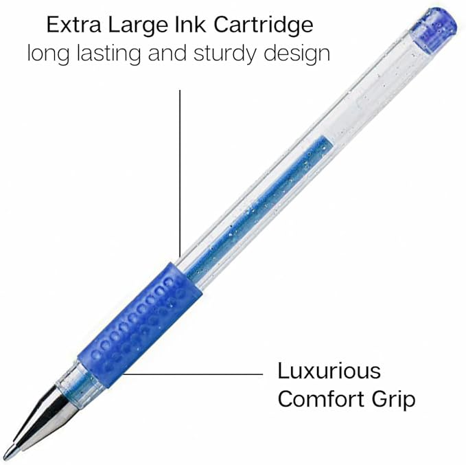 KINGART GLITTER Rollerball GEL PENS, 30 Sparkling Colors with Soft-Grip Comfort, XL Ink Cartridge - For Coloring, Doodling, Scrapbooking, Journaling and General Use, All Ages, 30 Pens