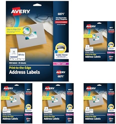 Avery Address Labels 1-1/4 x 2-3/8 White | Print-to-The-Edge | Sure Feed Technology | For Laser Printers | 450 Labels, Pack of 5