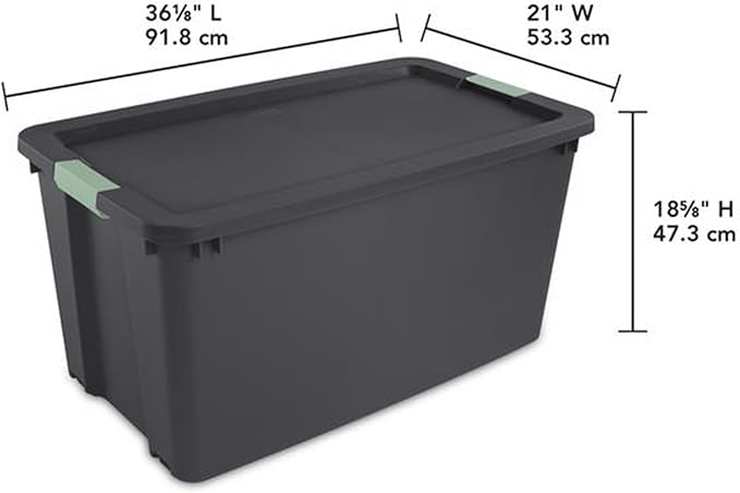 Sterilite 8 Pack 45 Gallon Wheeled Latch Tote, Stackable Plastic Storage Bin, Gray/Green