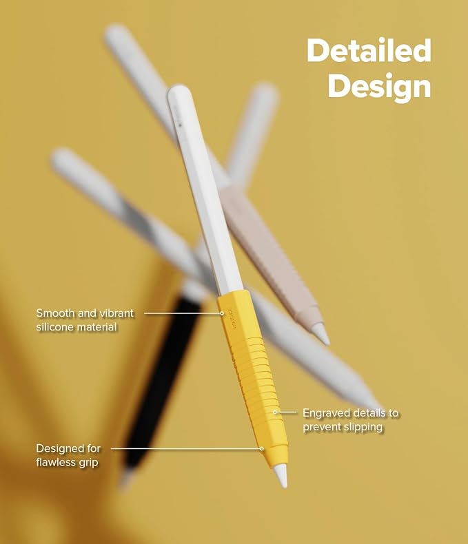 Ringke Silicone Drafting Grip Holder Compatible with Apple Pencil 2nd Generation, Apple Pencil USB-C and Apple Pencil Pro Case, Perfect Grip Silicone Protective Cover Sleeve Accessories - Yellow