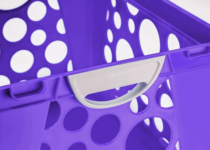 Storex Premium File Crate with Molded Handles – Letter and Legal Document and Folder Storage, Purple/White, 1-Pack (61754F03C)