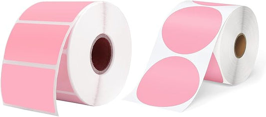MUNBYN 2.25"x1.25" Pink Thermal Labels + 3" Pink Circle Thermal Stickers, 1000 Labels