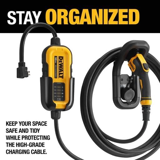DEWALT Wall Mount Bracket for Electric Vehicle (EV) Charger, for Charging Handle and Control Box, Integrated Cable Organizer, Compatible 16 and 32 Amp Portable EV Chargers
