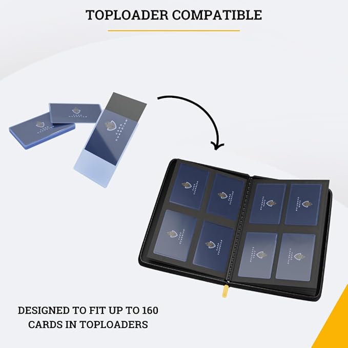 Card Guardian - Toploader 4 Pocket Premium Binder with Zipper for 160 Cards - Side Loaded Pockets - Compatible with Sports and Trading Cards TCG (Pink)