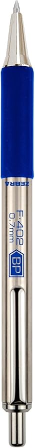 Zebra Pen, STEEL F-402 Retractable Ballpoint Pens, 0.7mm Fine Point, Blue Ink, Stainless Steel Barrel and Clip, Easy-Glide Ink, Comfort Grip, Refillable Pens for Office, School, 2-Pack (29222)