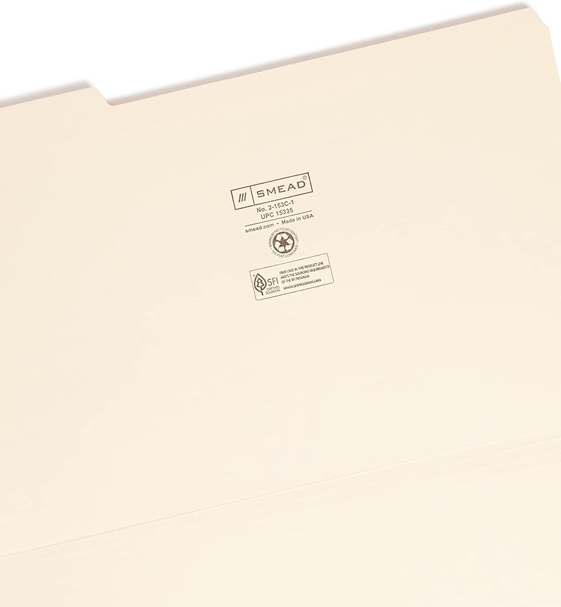 Smead File Folder, Reinforced 1/3-Cut Tab, Left Position, Legal Size, Manila, 100 per Box (15335)