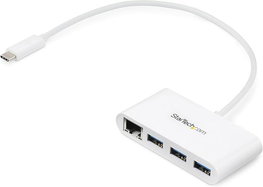 StarTech.com 3 Port USB C Hub w/Gigabit Ethernet USB Type C to 3 x USB-A Multi Port USB 3.0 Hub for MacBook Pro (HB30C3A1GEA) White