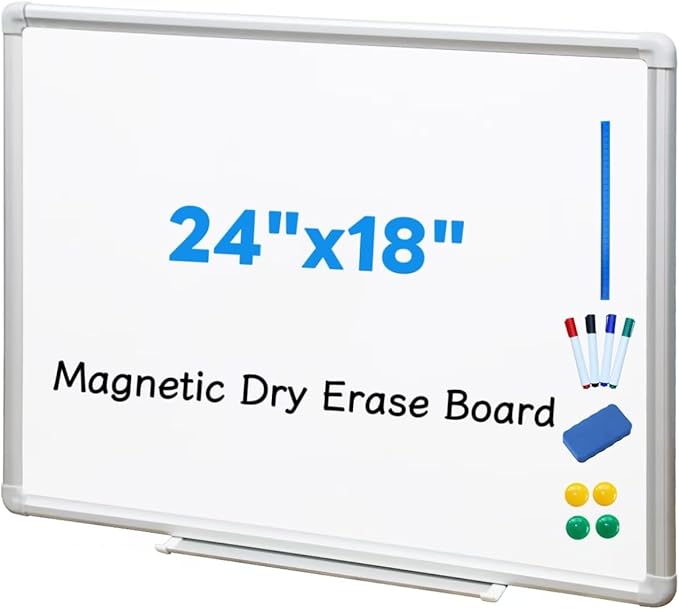 DEVELOP Magnetic Dry Erase Board 18x24 Inch, Small Aluminum Frame Wall-Mounted Whiteboard with Detachable Marker Tray, Hanging Writing Board for Home Office School Classroom