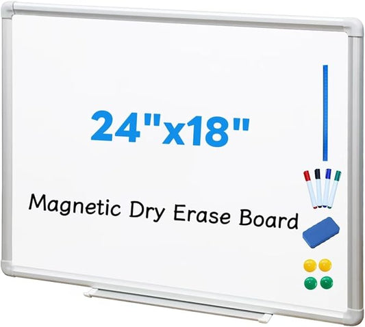 DEVELOP Magnetic Dry Erase Board 18x24 Inch, Small Aluminum Frame Wall-Mounted Whiteboard with Detachable Marker Tray, Hanging Writing Board for Home Office School Classroom