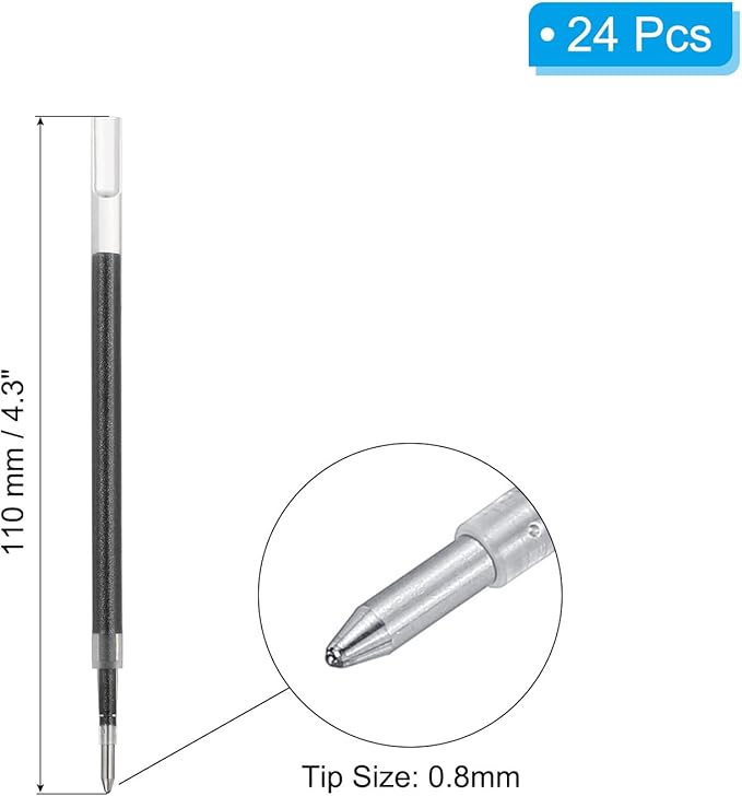 PATIKIL Gel Pen Refills, 24 Pcs 0.8mm Medium Point Glitter Coloring Gel Ink Pen Replace Refills for Retractable Click Pens Writing Drawing Doodling Office Study Classroom Supplies, Black