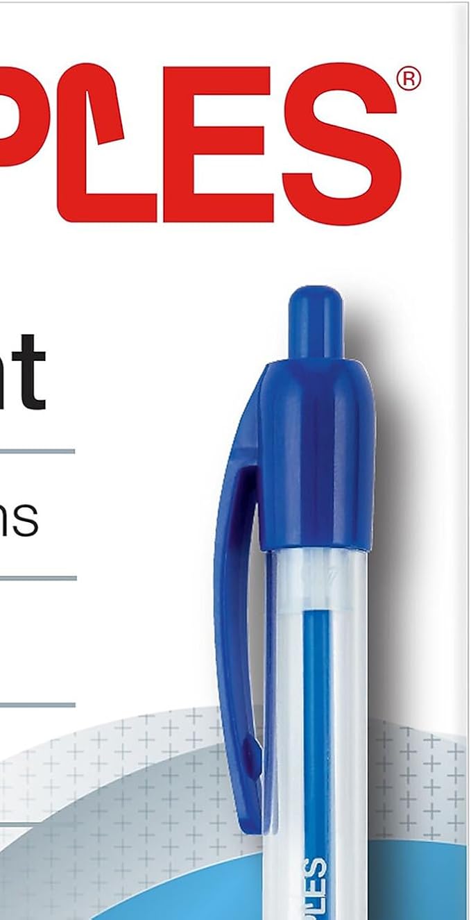STAPLES Retractable Ballpoint Pens, Medium Point 1.0mm, Blue Ink, 12 Pack – Smooth‑Writing Pens for Office, School & Notes