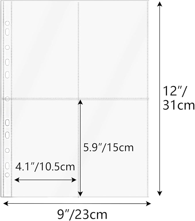 NatSumeBasics 20 A4 Binder 4 Pocket, 4" X 6" Sheet Protectors Clear Binder Sleeves for A4 Binder Notebook Folder Organizer (4 Pockets)