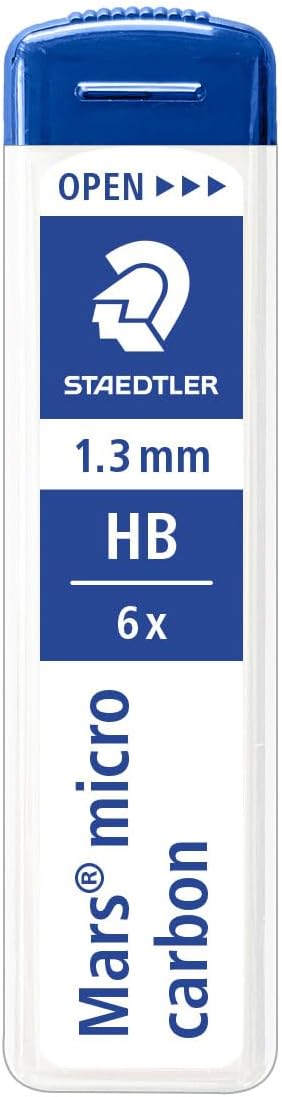 Staedtler Mars Micro Carbon Mechanical Pencil Refills, Tube of 6 1.3mm, Pack of 12 Tubes, HB Thick Graphite Leads, 250 13-HB
