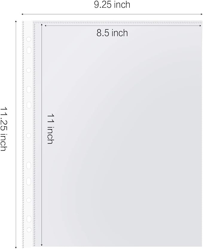 Sheet Protectors, HERKKA 900 Pack Heavy Duty Clear Plastic Page Protectors Sheet Reinforced 11-Hole Fit for 3 Ring Binder Fits Standard 8.5 x 11 Paper, 9.25 x 11.25 Top Loaded, Acid Free