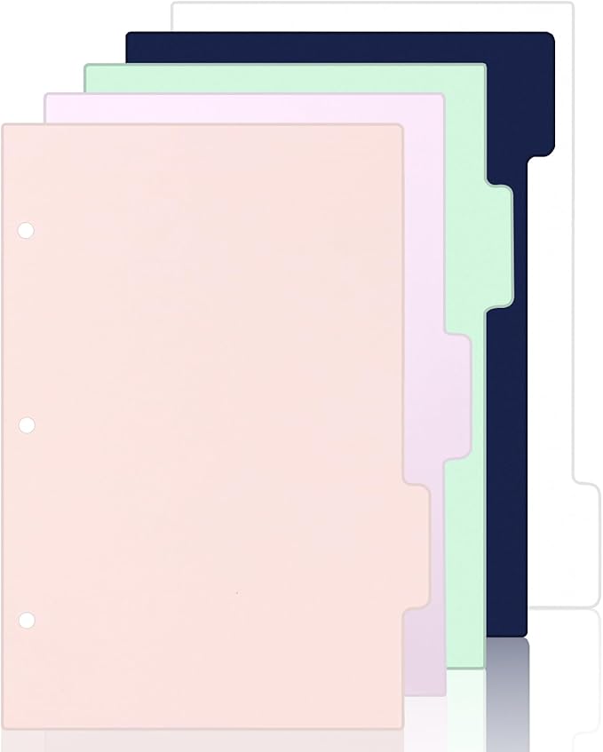 (5.5 x 8.5 inch) 5 Tab 3 Hole Punch Dividers with Tabs Disc Bound Dividers Junior Size discbound Notebook Accessories 5 Color for Office Meeting (10)