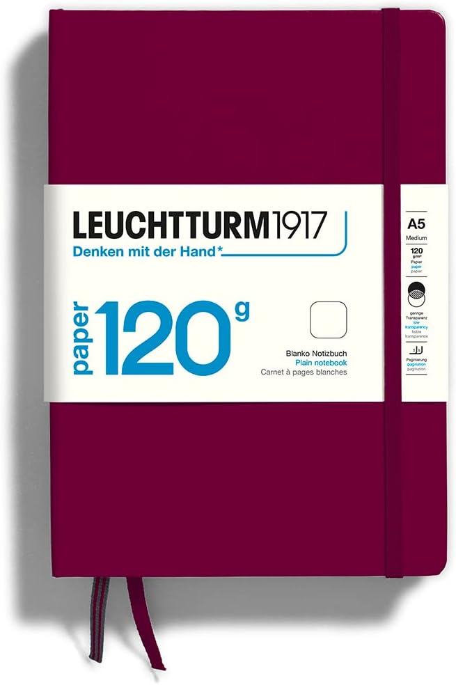 LEUCHTTURM1917 - 120G Special Edition - Medium A5 Plain Hardcover Notebook (Port Red) - 203 Numbered Pages with 120gsm Paper