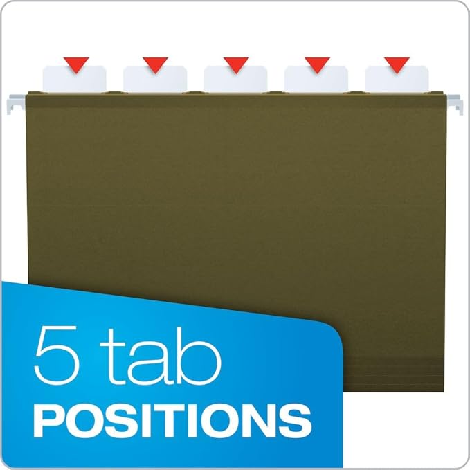 Pendaflex Ready-Tab Reinforced Hanging File Folders, Legal Size, Standard Green, 6 Tab, 25/BX (42591)